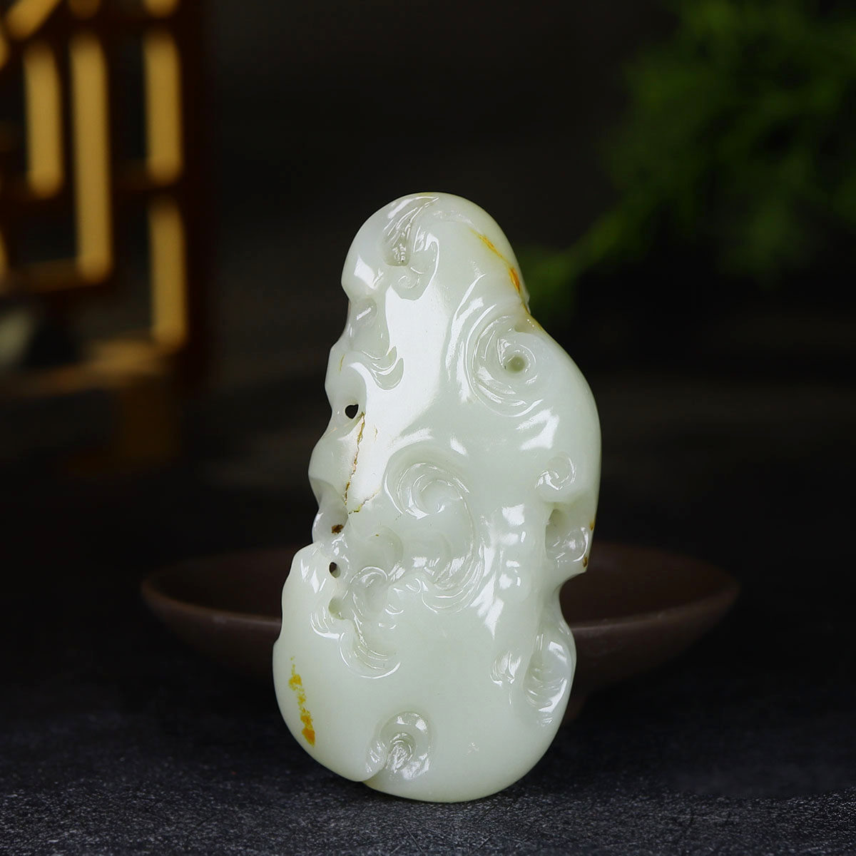 （古晨珠宝）新疆和田玉白玉籽料太湖石把件手玩路路通114g