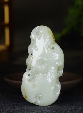 （古晨珠宝）新疆和田玉白玉籽料太湖石把件手玩路路通114g