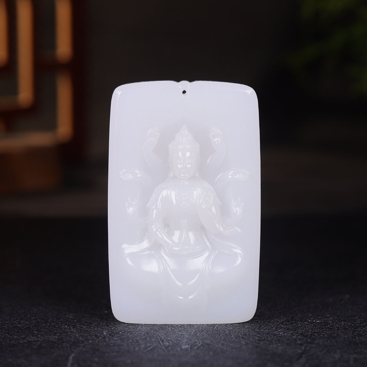 (古晨珠宝)新疆和田玉白玉千手观音玉牌挂件吊坠玉坠67g