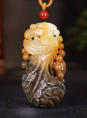 （古晨珠宝）新疆和田玉糖白玉凤凰挂件吊坠玉坠凤舞九天75g