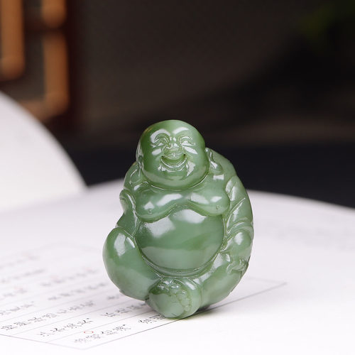 (古晨珠宝) 俄罗斯和田玉碧玉弥勒佛挂件玉坠吊坠笑口常开26g