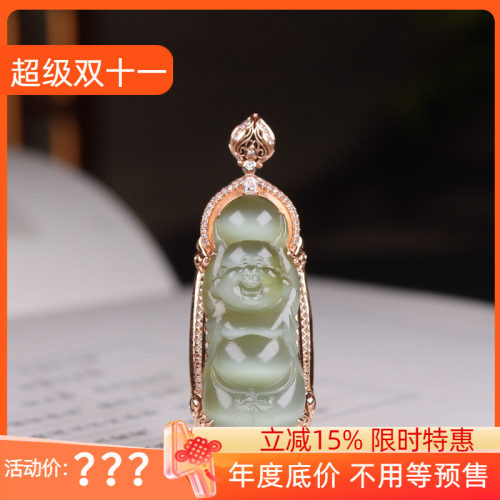 (古晨珠宝) 俄罗斯和田玉黄金猫碧玉佛挂件玉坠吊坠18K招财纳福8g