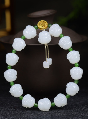 （古晨珠宝）新疆和田玉羊脂白玉佛头手串手链珠帘富贵37g12mm