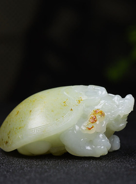（古晨珠宝）新疆和田玉白玉籽料龙龟把件手玩瑞兽赐福142g