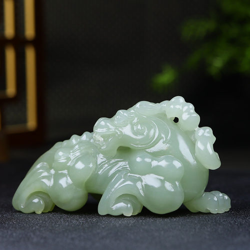 （古晨珠宝）和田玉冰晴水仿古瑞兽手把件手玩摆件瑞兽赐福240g