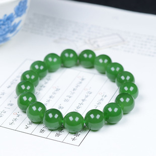 俄罗斯和田玉苹果阳绿碧玉圆珠手串手链42g11 古晨珠宝