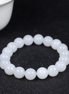 （古晨珠宝）新疆和田玉羊脂白玉圆珠手串手链珠连富贵36g11mm