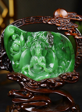 （古晨珠宝）俄罗斯和田玉粉绿碧玉观音摆件手玩把件观音护佑149g