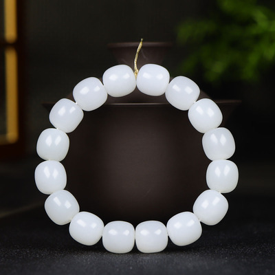 （古晨珠宝）新疆和田玉羊脂白玉老型珠手串手链诸事如意61g12mm