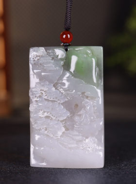 （古晨珠宝）青海和田玉翠青烟紫山水挂件牌吊坠玉坠人杰地灵53g