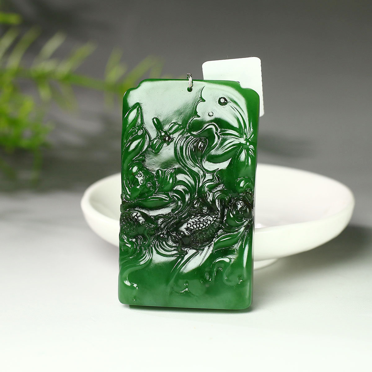 (不议价)俄罗斯和田玉菠菜绿碧玉金鱼挂件玉牌润玉缘吊坠玉坠48g