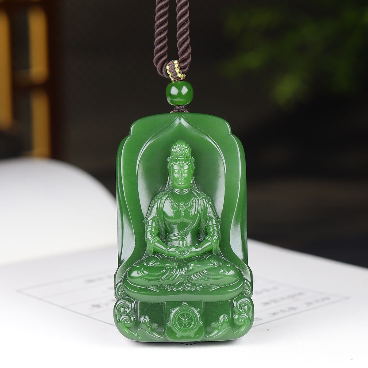 （古晨珠宝）俄罗斯和田玉菠菜绿聚红皮碧玉观音挂件吊坠玉坠57g