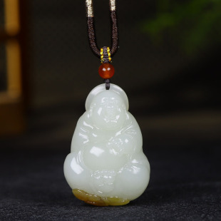 （古晨珠宝）新疆和田玉糖白玉弥勒佛挂件玉坠吊坠天生福相22g