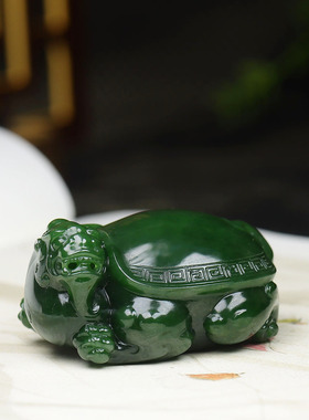 （古晨珠宝）俄罗斯和田玉菠菜绿碧玉龙龟把件手玩玉坠荣归108g
