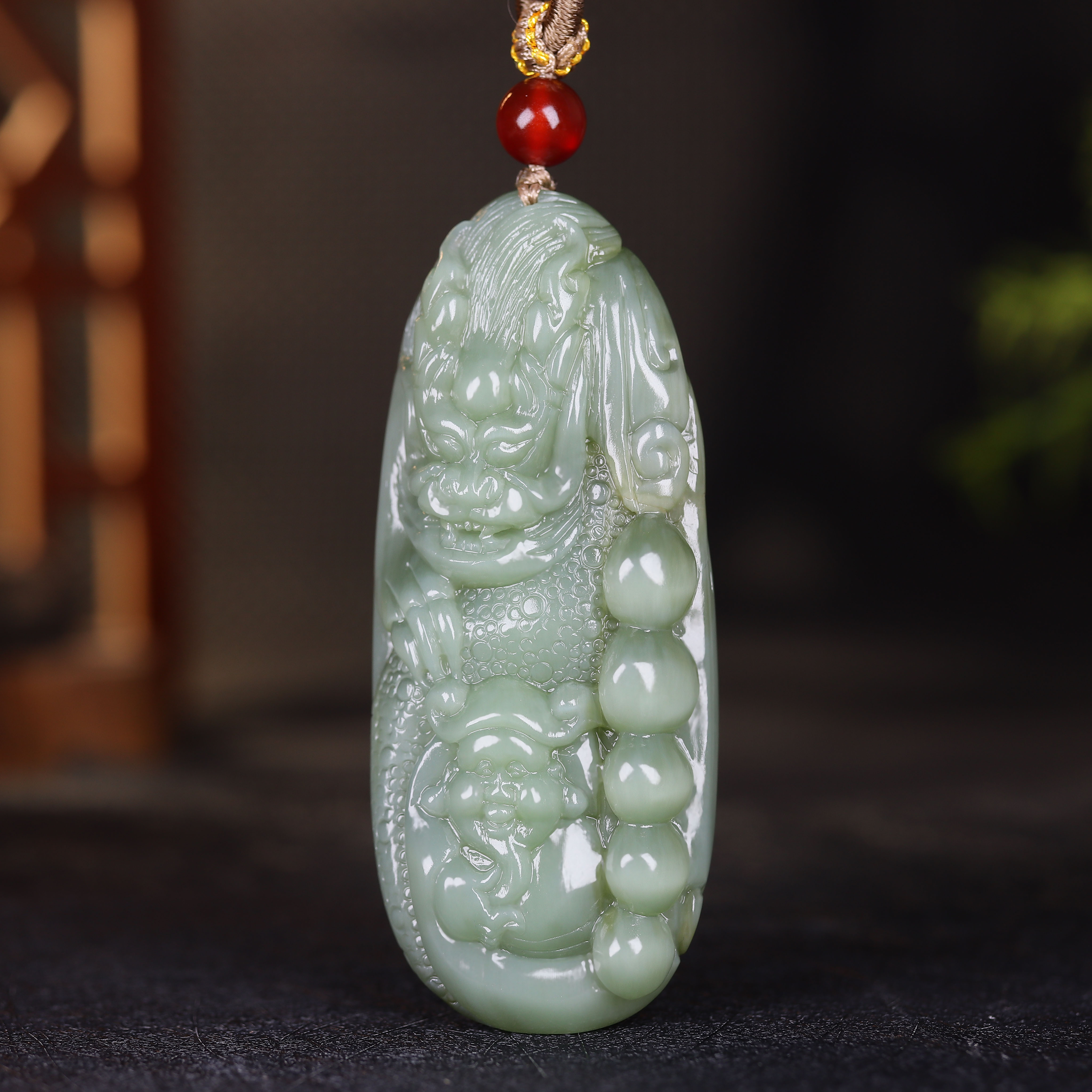 (古晨珠宝) 俄罗斯和田玉猫眼碧玉财神挂件玉坠吊坠招财进宝63g