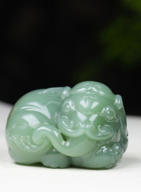 （古晨珠宝）俄罗斯和田玉粉青碧玉大象手把件手玩吉祥如意79g