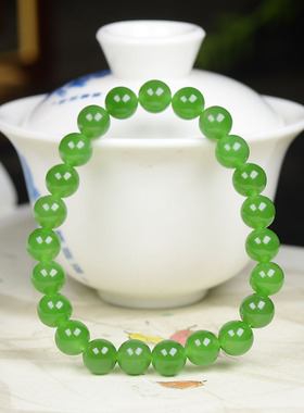 （古晨珠宝）俄罗斯和田玉苹果绿碧玉圆珠手串手链18g7+mm