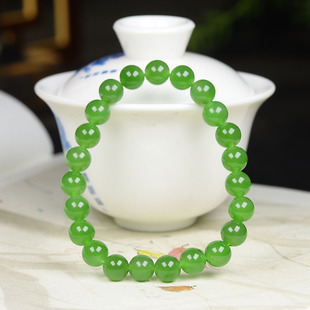 俄罗斯和田玉苹果绿碧玉圆珠手串手链18g7 古晨珠宝