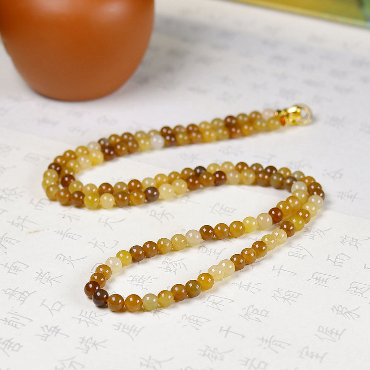 （古晨珠宝）新疆和田玉且末糖白玉圆珠项链毛衣链手串手链24g5mm