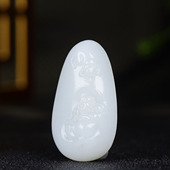 古晨珠宝 新疆和田玉白玉弥勒佛挂件玉牌吊坠玉坠28g