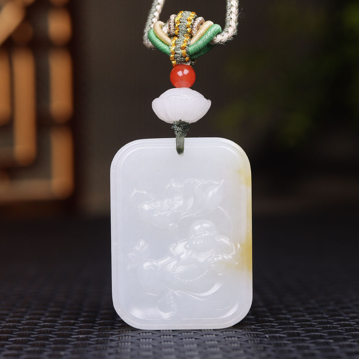 (古晨珠宝)新疆和田玉羊脂糖白玉弥勒佛挂件吊坠天生福相牌39g