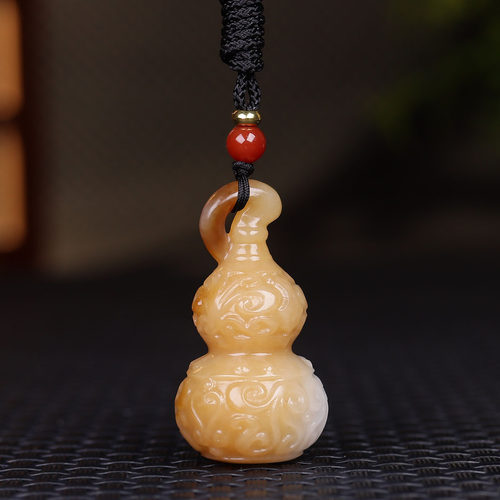 （古晨珠宝）新疆和田玉糖白玉葫芦挂件吊坠福禄17g37*20m