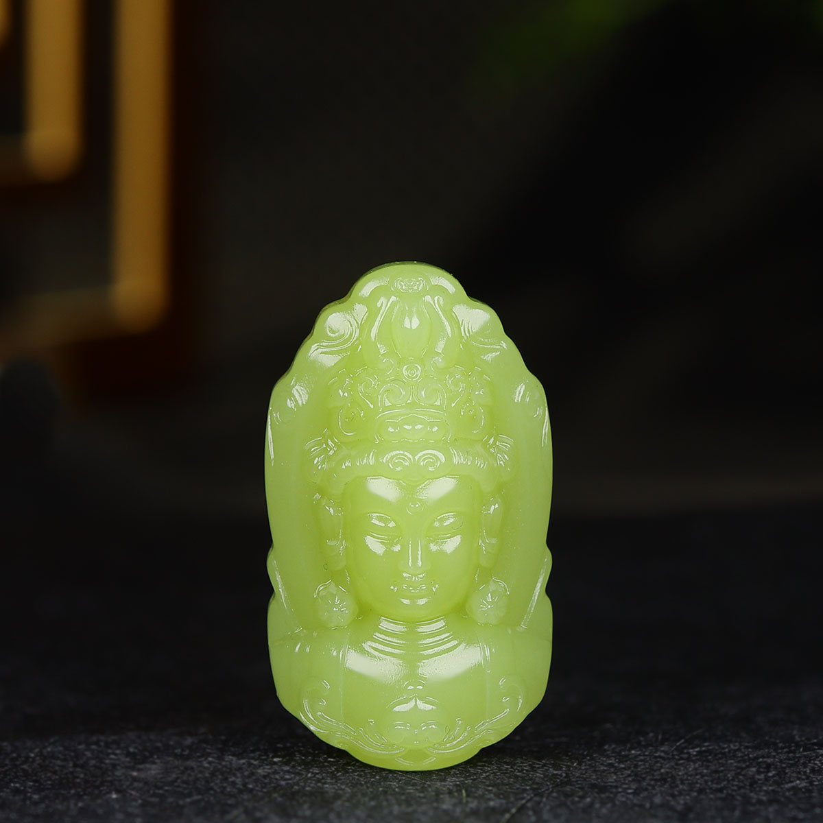 （古晨珠宝）新疆和田玉若羌黄玉鸡油黄观音挂件吊坠玉坠24g