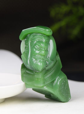 (古晨珠宝) 俄罗斯和田玉粉绿碧玉秦始皇挂件吊坠玉坠一统天下75g