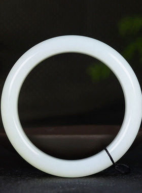 （古晨珠宝）新疆和田玉白玉宽版手镯玉镯子腕间优雅81g