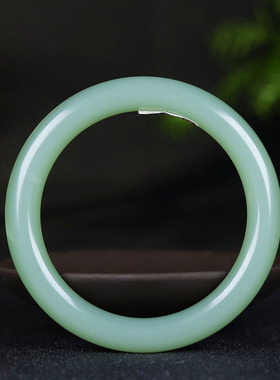 （古晨珠宝）俄罗斯和田玉冰底粉青碧玉手镯女款圆条玉镯44g55mm