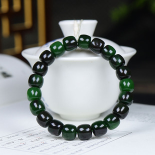 俄罗斯和田玉菠菜绿碧玉老型珠手串手链诸事如意34g 古晨珠宝