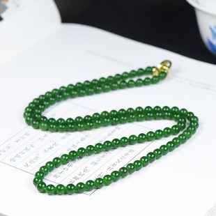 俄罗斯和田玉阳绿碧玉圆珠项链毛衣链珠连富贵27g5mm 古晨珠宝