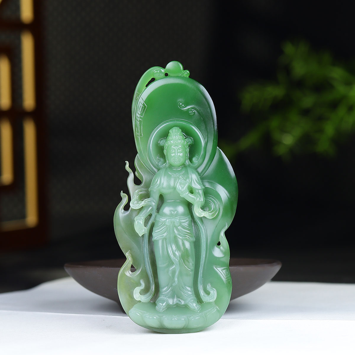 （古晨珠宝）俄罗斯和田玉粉青粉绿双色碧玉观音手把件手玩件73g