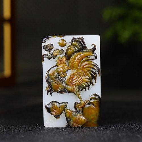 （古晨珠宝）新疆和田玉白玉籽料生肖鸡玉牌手玩手把件118g