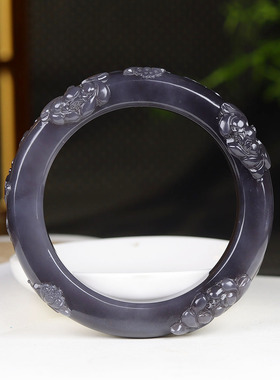 （古晨珠宝）青海和田玉帝王紫莲花手镯女款玉镯腕间优雅74g57mm