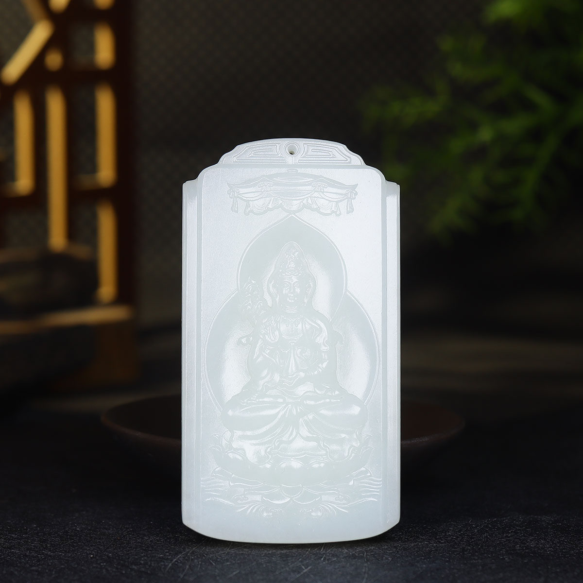 （古晨珠宝） 新疆和田玉羊脂白玉观音挂件吊坠玉坠净瓶观音141g