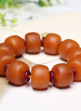 纯天然俄料金绞蜜老蜜蜡手串真品原石琥珀红皮鸡油黄桶珠男女手链