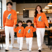 一家三口四口学校活动班服 儿童套装 彩虹笑脸橙色卫衣春装 亲子装