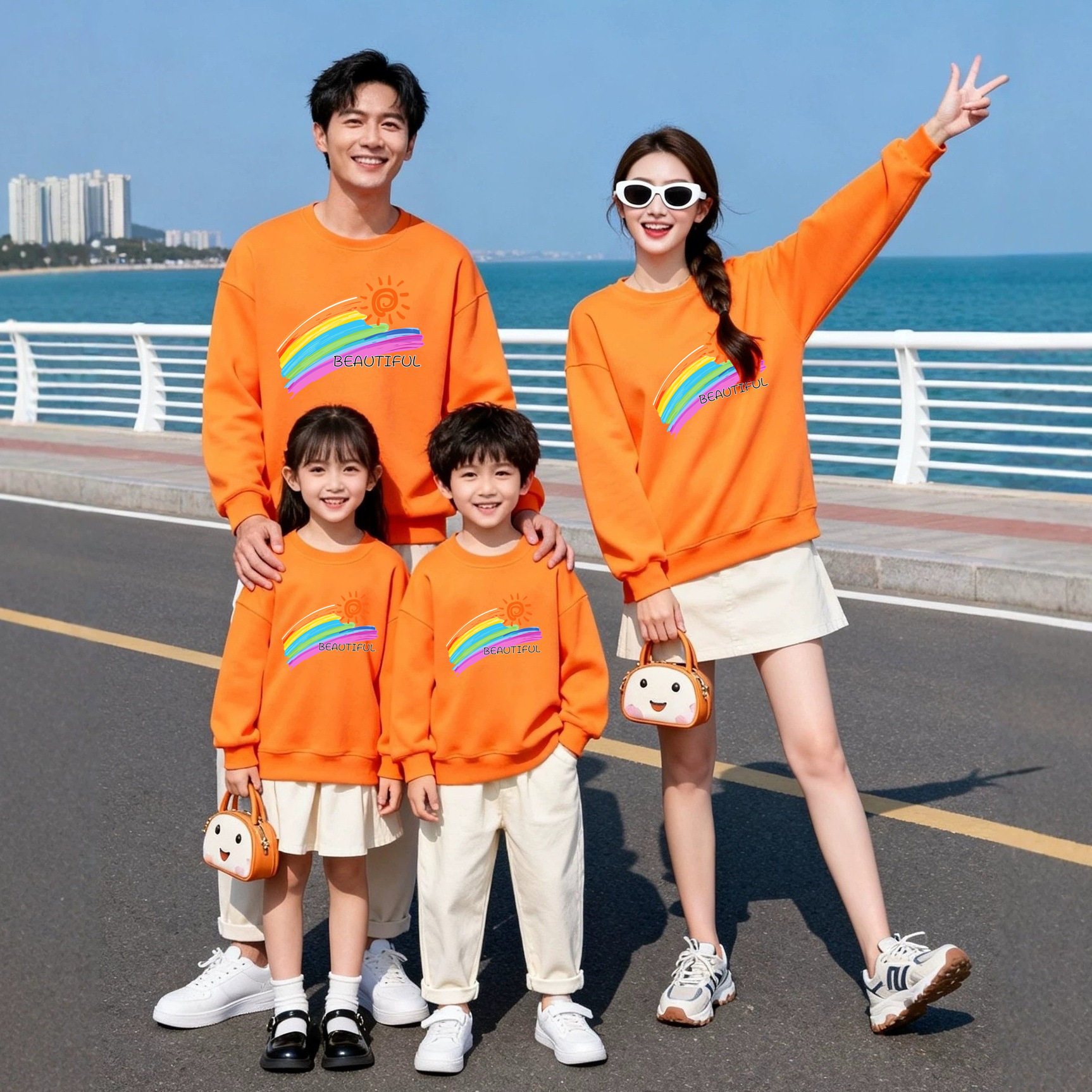 幼儿园学生班服亲子装彩虹卫衣
