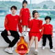 2026马年春节拜年亲子装 秋冬一家三口四口喜庆红色卫衣母女连衣裙