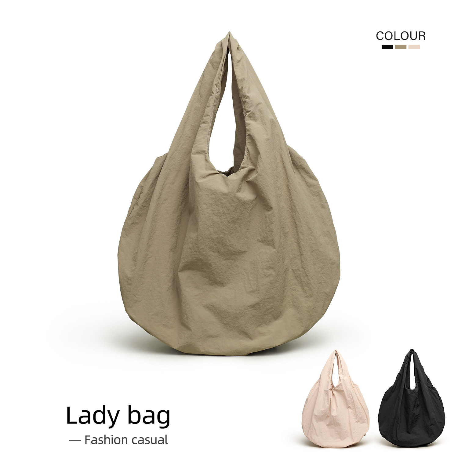 MISSX小众褶皱腋下单肩包女日系尼龙帆布包大容量轻便百搭手提包,箱包皮具/热销女包/男包,单肩包,淘宝优惠券,粉丝福利购,淘宝优惠卷