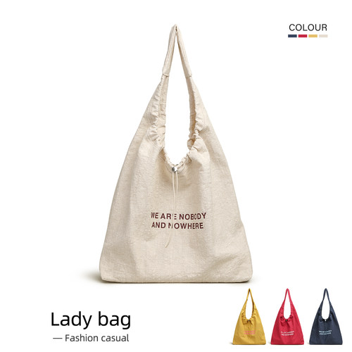 高级质感亚麻帆布包女腋下单肩包