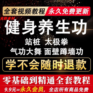 健身养生功法教学视频合集 零基础学太极拳/站桩/蹲墙功/气功大舞