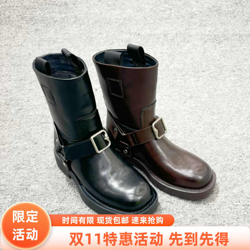 假日阳光丽人复古西部牛仔靴子女长筒靴皮带扣马丁靴套筒D811