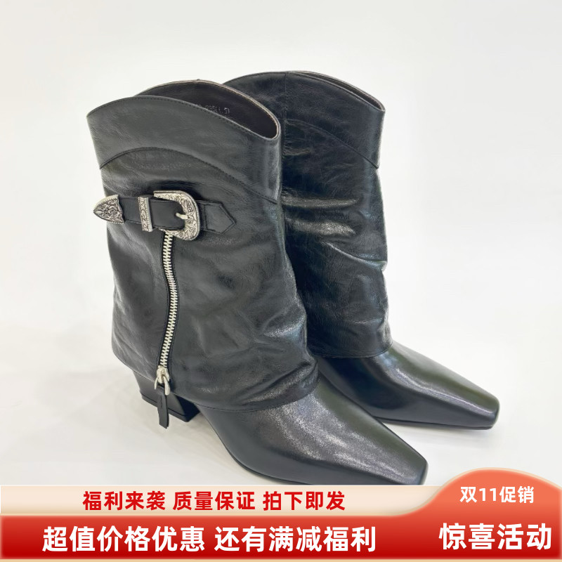 2025牛皮优质欧美新款厚底不过马丁靴女复古小个子高跟短靴5889