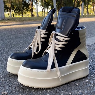 香港高端旗舰RO倒三角板鞋真皮ro高帮男女鞋情侣百搭厚底休闲鞋潮