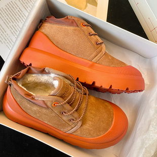 王一博同款中帮塔斯曼雪地靴男女鞋2025新款冬季加绒保暖系带棉鞋