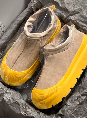 羊皮毛一体黄色塔斯曼雪地靴男王一博同款情侣鞋冬季加绒保暖棉鞋