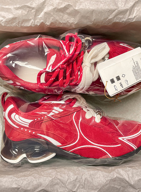 香港正品红色涡轮老爹鞋女2025冬季新款厚底增高休闲百搭运动鞋潮