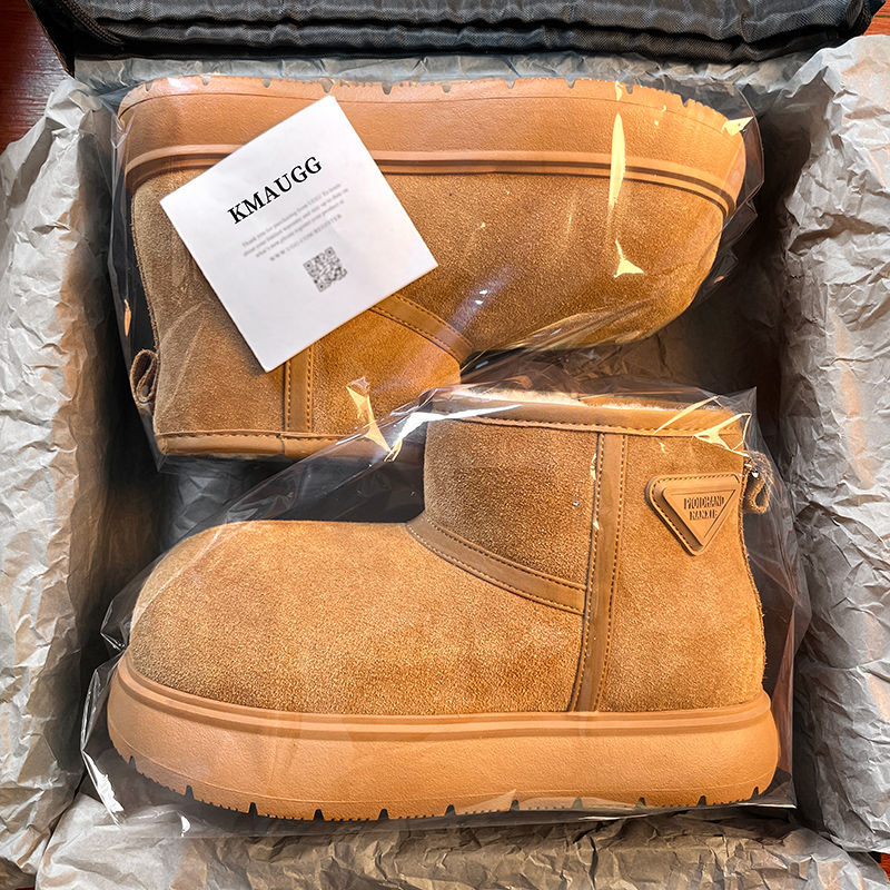 卡皮巴拉大头丑萌厚底雪地靴女款冬季羊毛皮一体加绒加厚保暖棉鞋